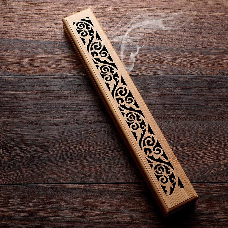 Bambu trä rökelse stickhållare som bränner Joss Insence Box Burner Ash Catcher Dh937