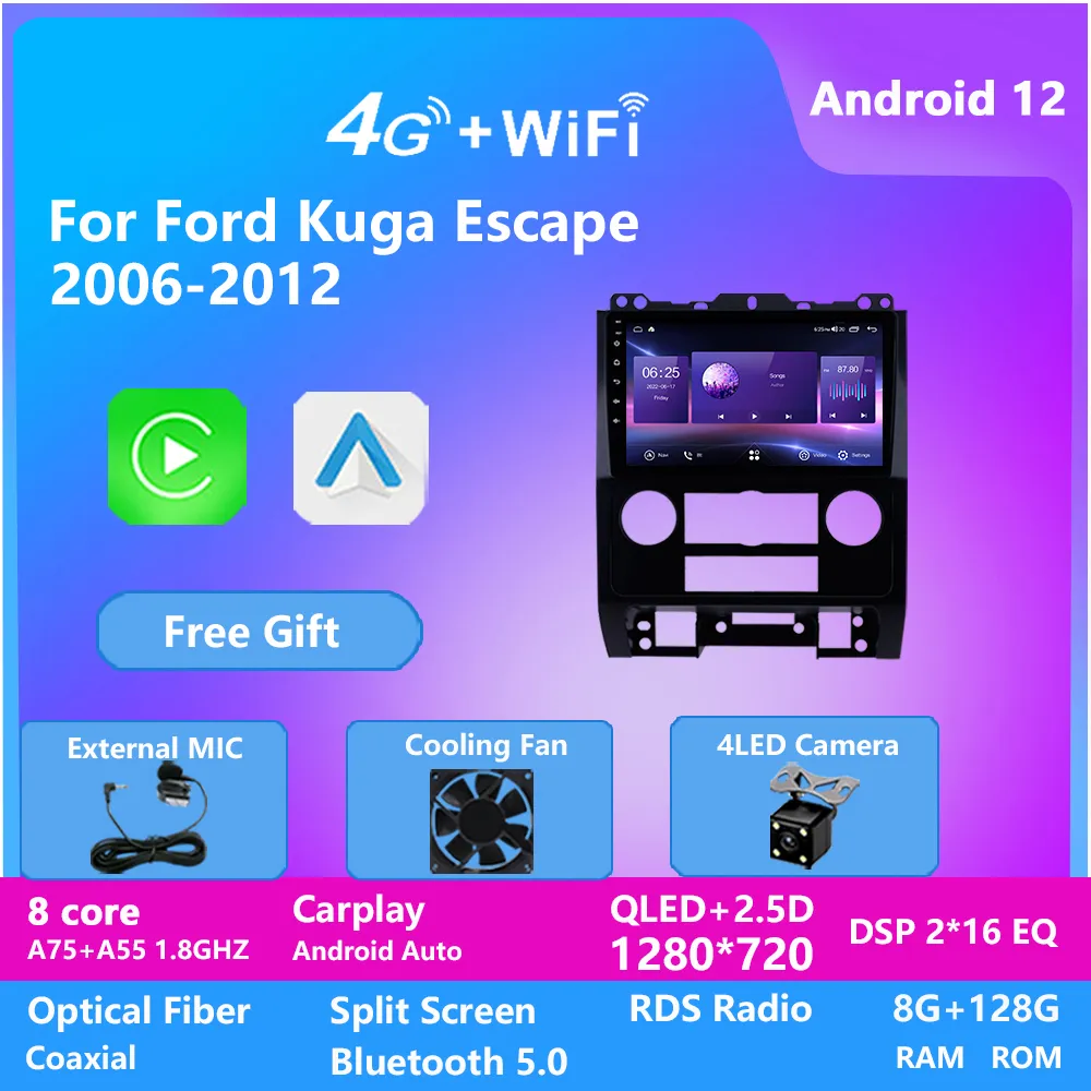 Octa Core Video Android 10 IPS DSP Car Audio Radio GPS для Ford Escape 2007-2012