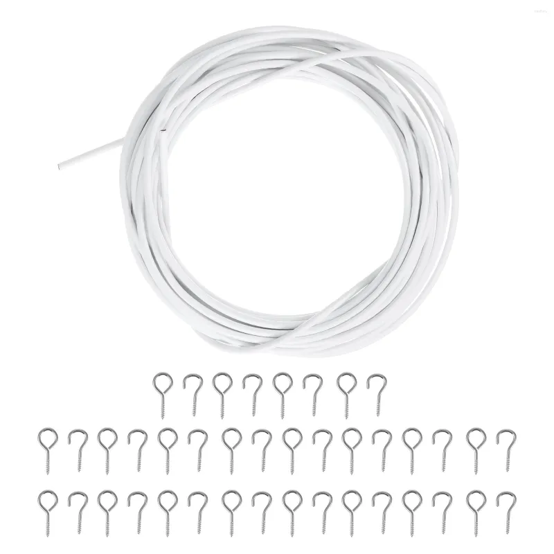 Curtain 10 Meters Rope Hanger Hooks Strings Lanyard White Wire Steel Cords