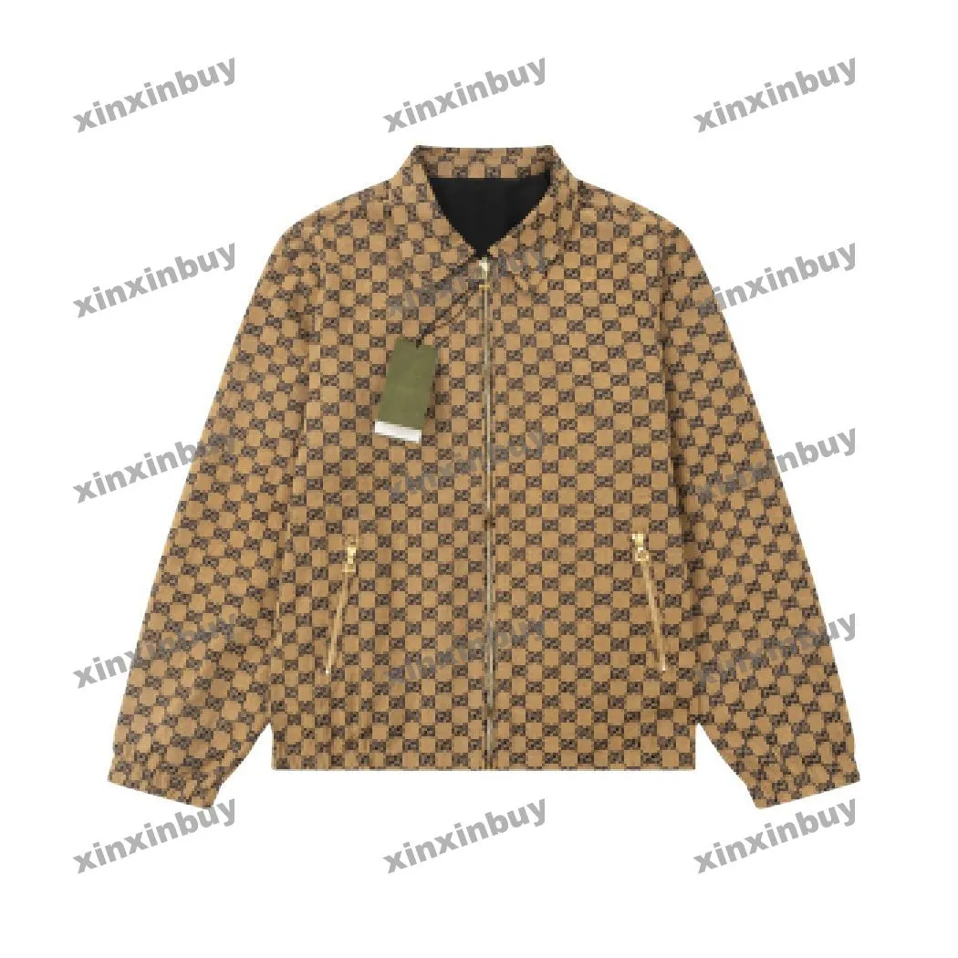 Xinxinbuy, chaqueta de abrigo de diseñador para hombre, tela jacquard con doble letra, doble cara, manga larga, mujer, azul, negro, caqui, M-2XL