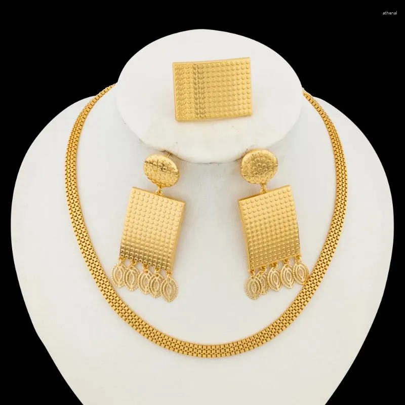 Colar brincos conjunto de jóias de cor de ouro africano para mulheres balançar e anel com corrente dubai presentes brasileiros
