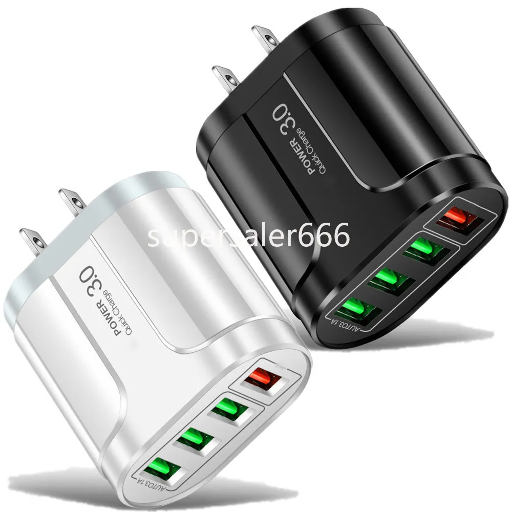 30W QC3.0 Fast Quick Charge USb Power Adapter EU US AC Home Travel 4Ports Wall Charger plugs For Iphone 11 12 13 14 15 Pro Max Lg S1