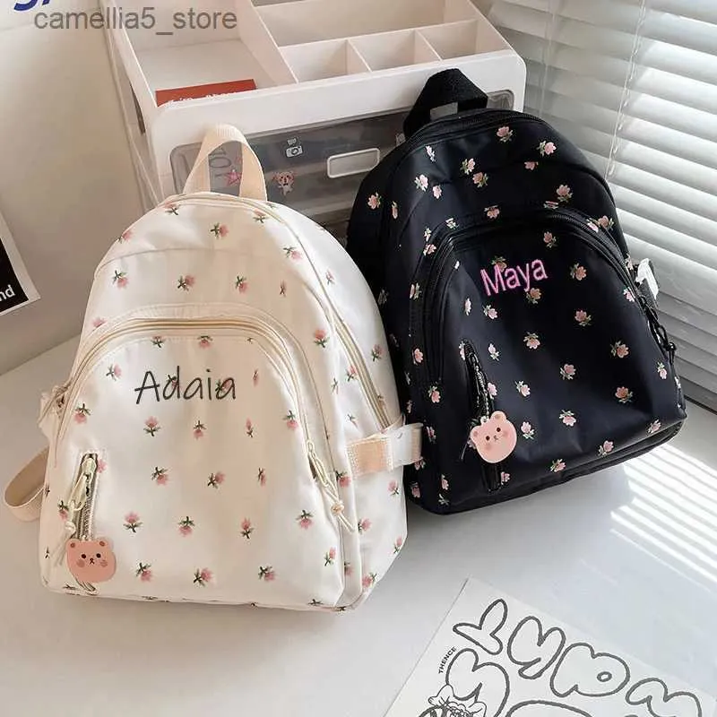 Sacs à dos Nom de broderie personnalisé sac à dos Floral école Kawaii sac à dos pour filles sac à dos décontracté dames sacs à dos sac à dos sacs à main Q231108