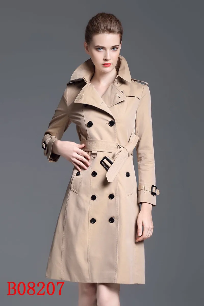 Classlc England Style Women Middle Trench Coat Trench Coat عالية الجودة تصميم العلامة التجارية مزدوجة الصدر حجم خندق الأزياء S-XXL