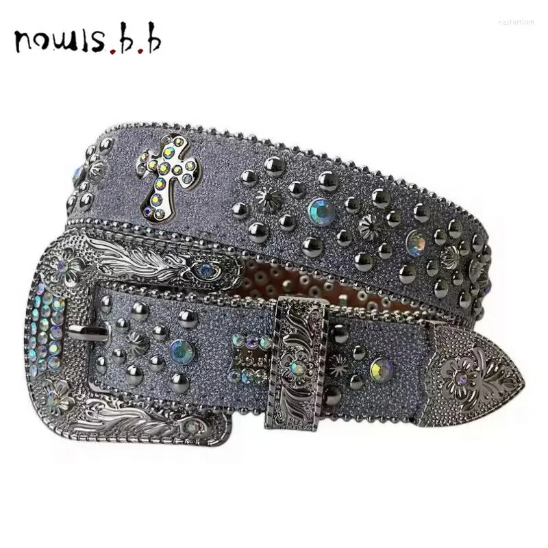 Pasy Nowisbb punk cross crossones belt bild bling men men western cowgirl cowboy luksusowy pasek stadded cinturones para mjer