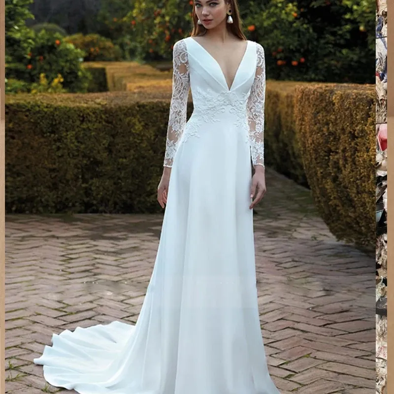 green emerald velvet dress Elegant Flowy Tulle Off The Shoulder Long Sleeve Boho Wedding Bridal Gowns, Diamond White / 4 main image 1