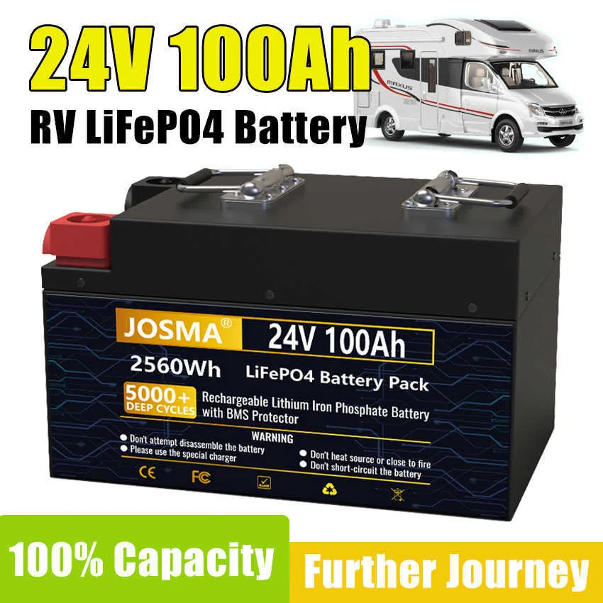 LIFEPO4 24V 100A 200AH 300AH حزمة البطارية 25.6V 2560WH 5000 دورات عميقة لتخزين الطاقة الشمسية RV