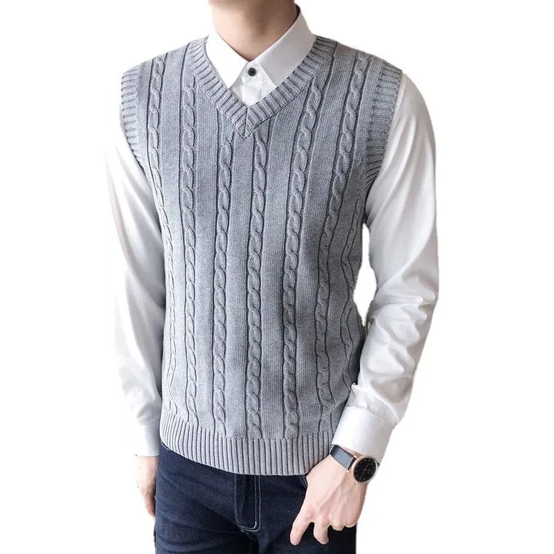 Coletes masculinos suéter masculino gilet homme vintage malha coreana chandoil puxar sem manche confort fashionmen's
