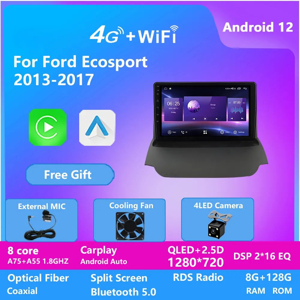 Dokunmatik Araba Multimedya Video GPS Navigasyon Yerleşik DSP Stereo Radyo Android 12 2 DIN DVD oynatıcı Ford EcoSport 2013-2017