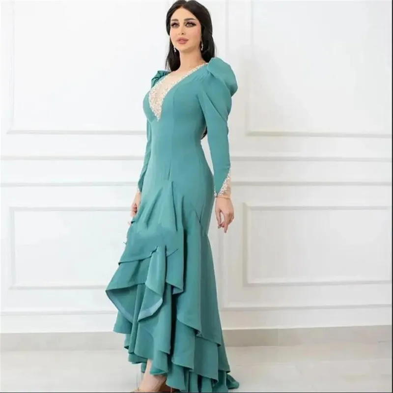 Emerald Green Tiered Evening Dresses for Saudi Arabia, V Neck Long Sleeve  Party Dresses with Criss-Cross Custom Made Prom Dress from Dhgate Prom  Dresses - price 135.83