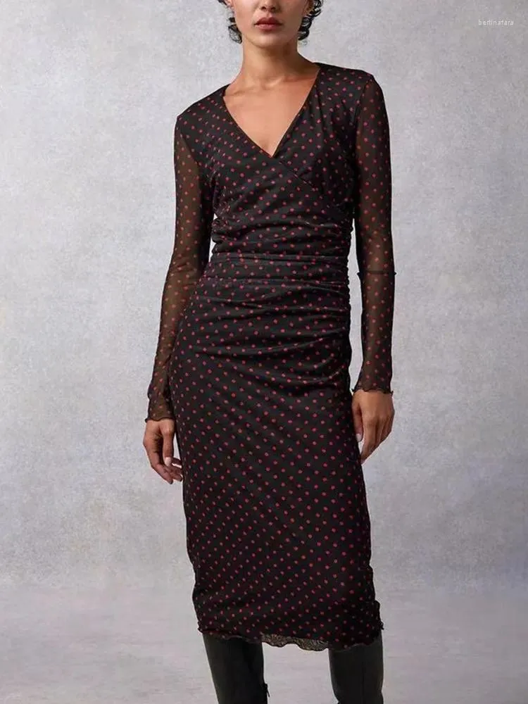 Sukienki na co dzień Kobiety Drukowanie głębokie v Dukienka Średniej długości cienki plisowana moda wysokiej talii Sym Szczupła szata za vintage 2023