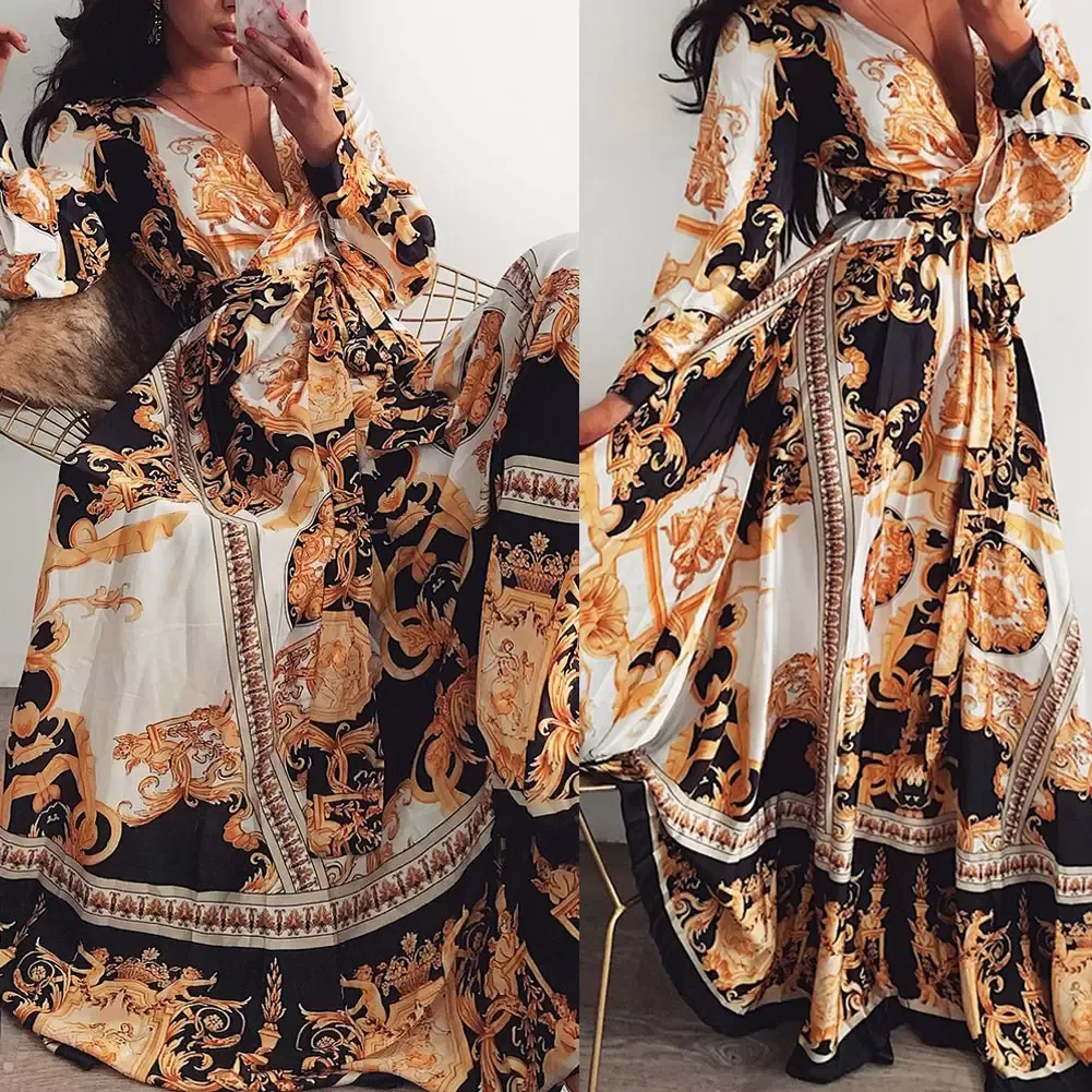 2024 Summer Casual Dresses for Women Boho Wrap Dress Floral V-neck Long  Sleeve Floor-Length Polyester from Dhgate Basic & Casual Dresses - price  39.63