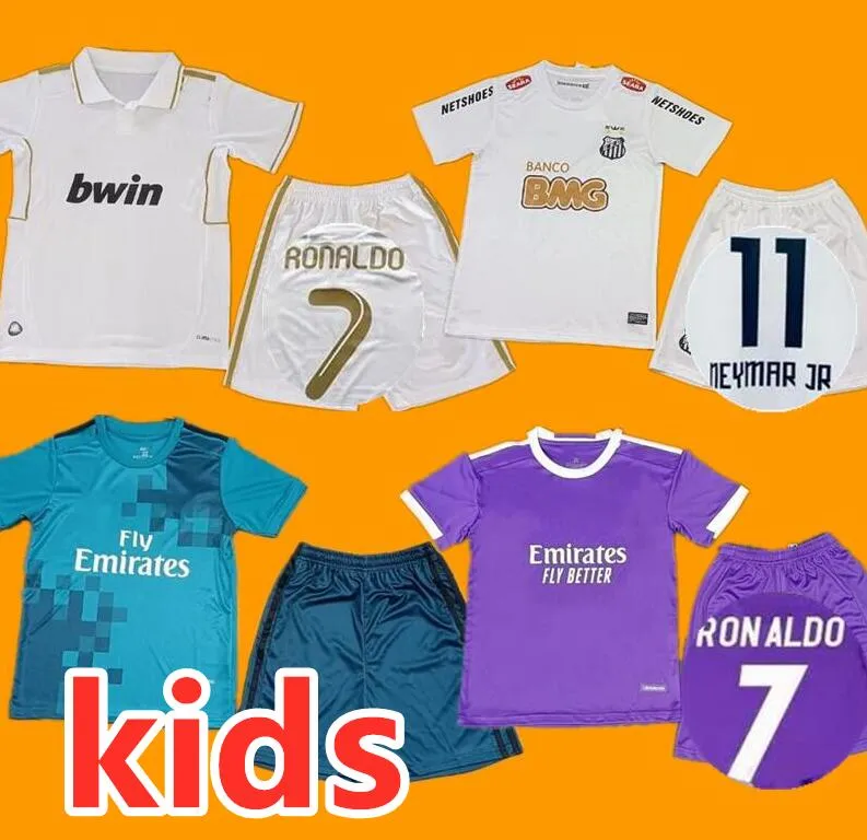 11 12 Real Madryt Santos Kids Retro Soccer Jerseys Finals Football Shirt Guti Benzema Seedorf Carlos Ronaldo Kaka 16 17 18 Zidane Neymar Jr