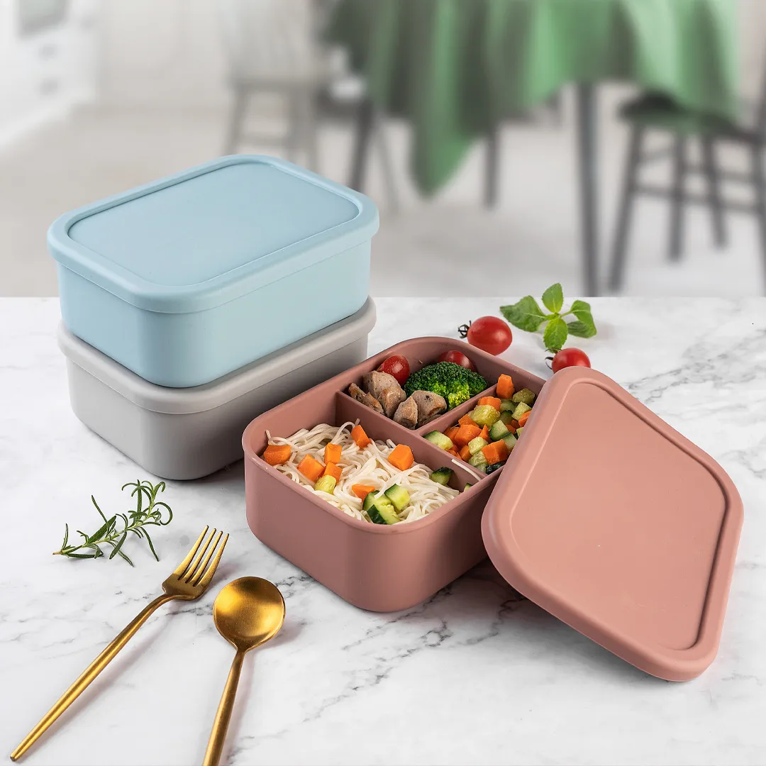 Bento Boxes Silicone de qualité alimentaire bol portable boîte à lunch micro-ondes boîte à bento alimentation contenant des aliments frais vaisselle pour enfants 230407