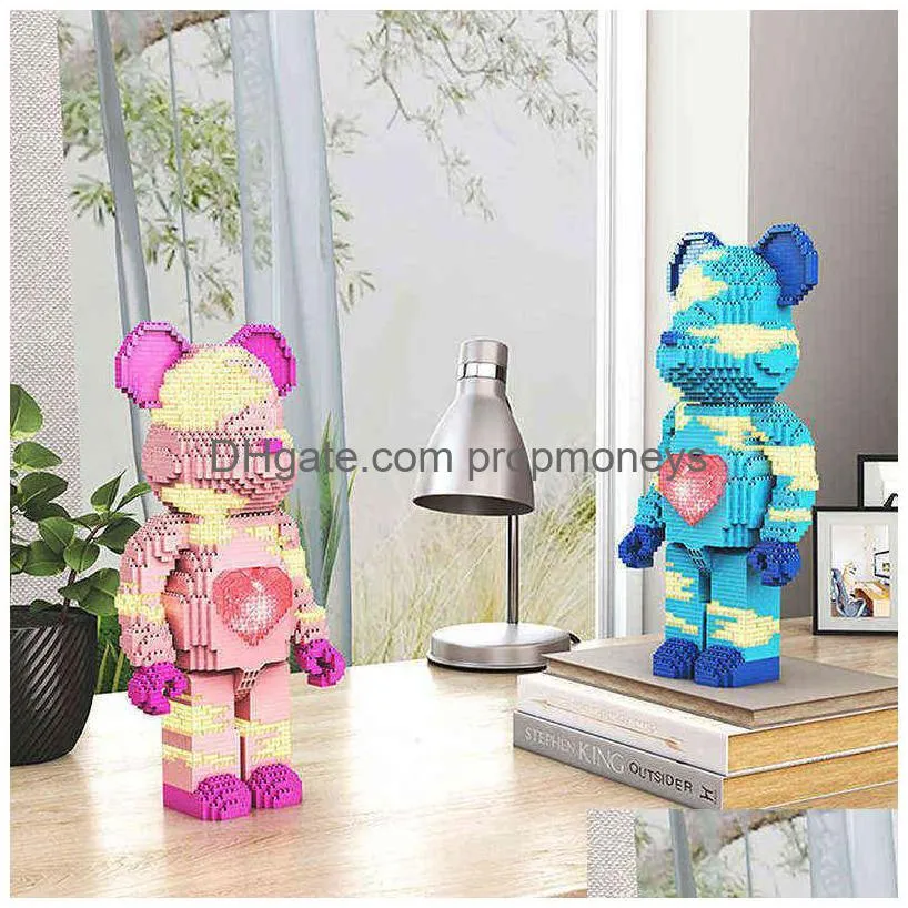 Blocks JK Net Red Love Violent Bear Series Assemble Building Block Toy Model Bricks With Lighting Set Anti Toys for Kids Gift G220524 Dhnil