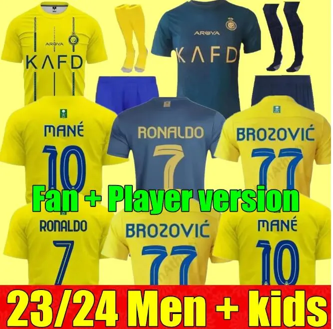 23 24 Al Nassr FC Soccer Jerseys Ronaldo 2023 2024 Accueil jaune loin CR7 Gonzalo Mane Martinez Talisca hommes FANS version hommes enfants kit Football Shiirt Al-Nassr