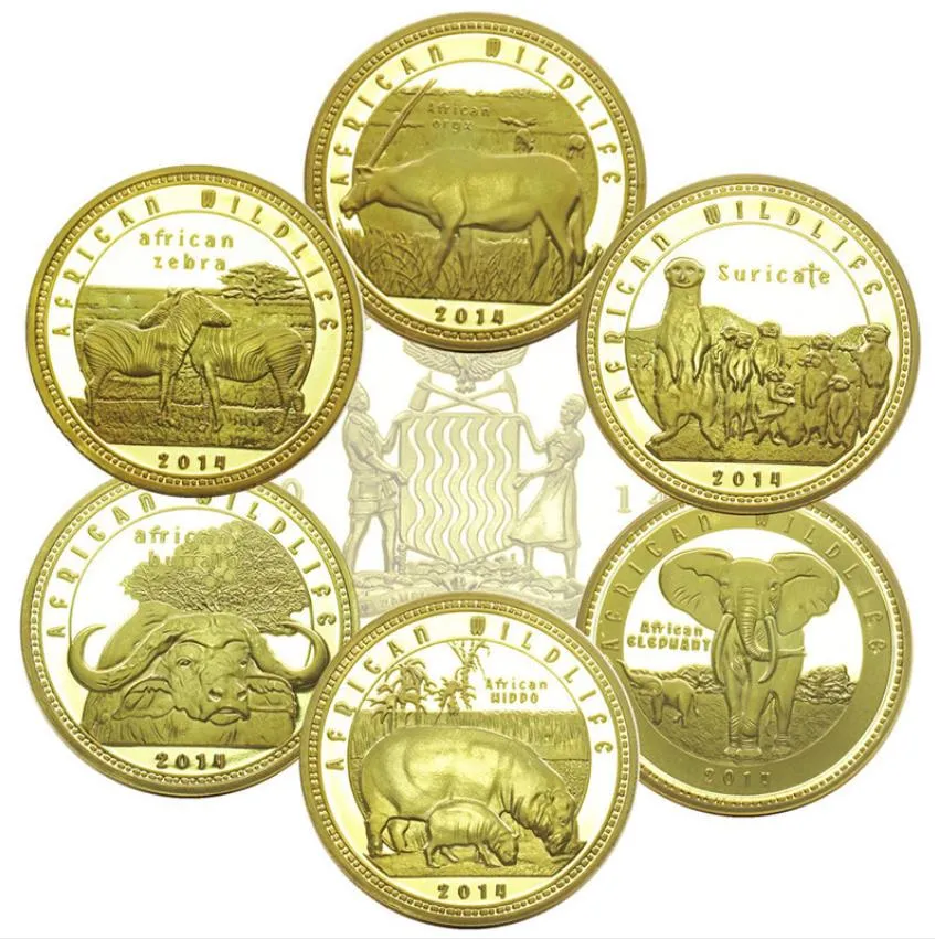 Moneta con emblema di Arti e Mestieri Moneta d'oro con animali Moneta commemorativa con ippopotamo elefante