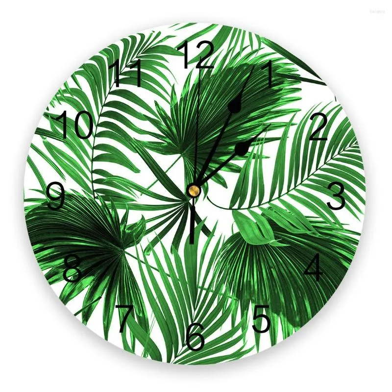 Wandklokken Plant Green Palm Leaf Clock voor huizendecoratie woonkamer kwarts naald hangende horloge moderne keuken
