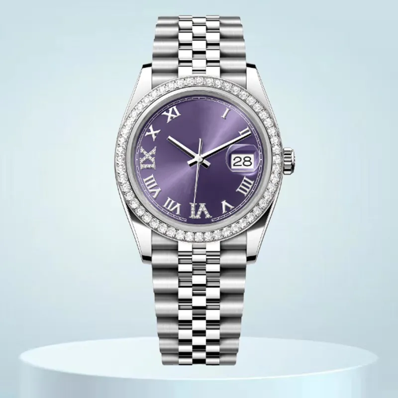 Relógio de diamante papel feminino relógio moissanite 36mm 41mm safira à prova d'água mostrador de diamante roxo 904L relógio de aço inoxidável 8215 relógio mecânico de movimento automático