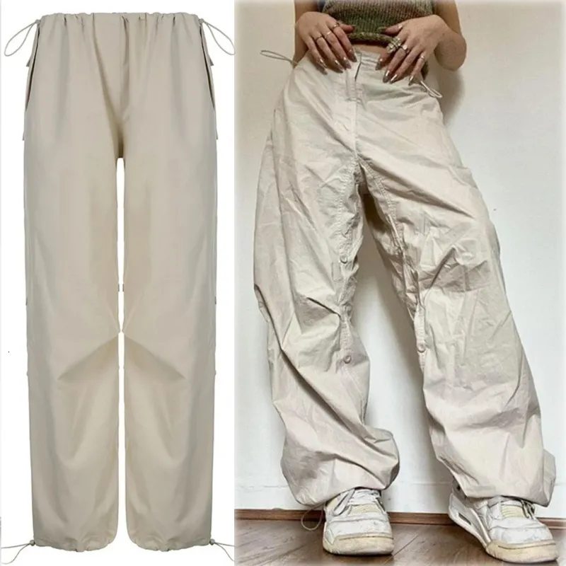 Spodnie damskie Capris Women Y2K Cargo Spodnie Solidne spodnie dresowe w talii Sznurka szerokie nogi workowate spodnie 2023 Summer Streetwear Punk Casual Tech Pant 230406