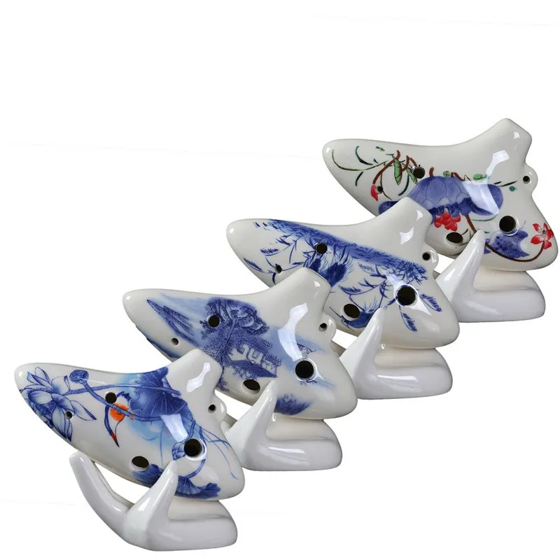 6 trous Ocarina Style chinois Vintage bleu et blanc porcelaine motif ton moyen cadeaux Orff Instruments pour débutants