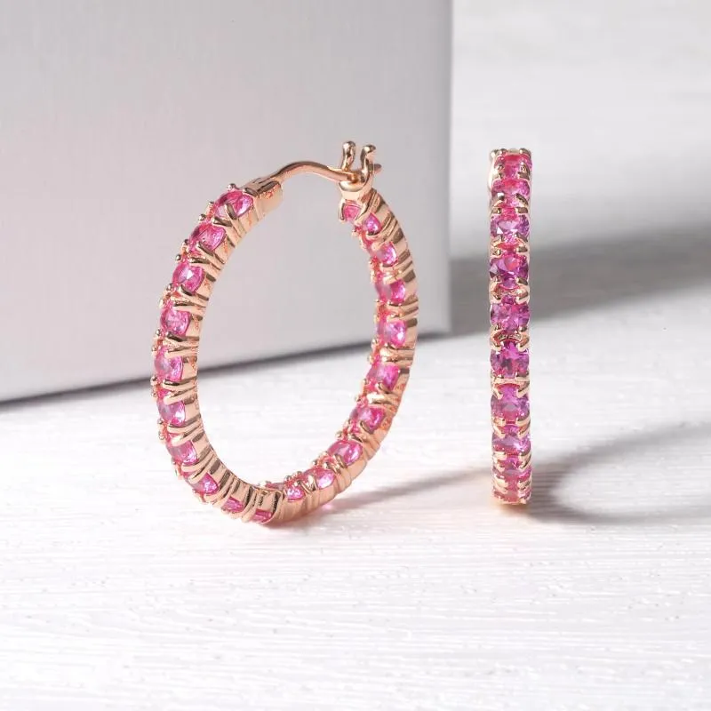 Hoop Earrings Brand Genuine Luxury Real Jewels Fashion Personality 925 Sterling Silver Round Wind Mesh Red Zircon Pink Corundum Black Spinel