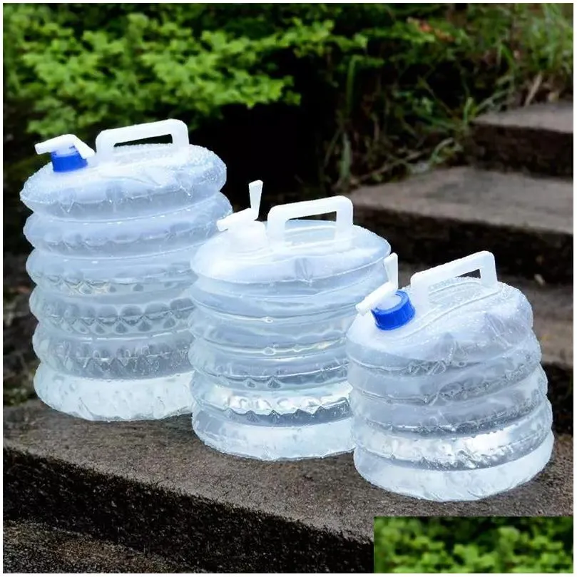 Water Bottles 5L15L Outdoor Collapsible Waterbag Cam Foldable Containers Drinking Mtifunction Telescopic Storage Bo Dhtn6