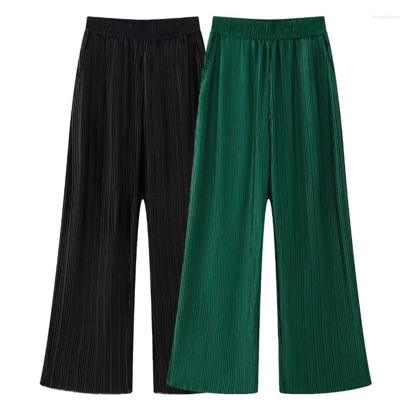 Pantalons pour femmes femmes taille haute plissée à la mode taille élastique coupe ample décontracté à la mode vacances Style de rue