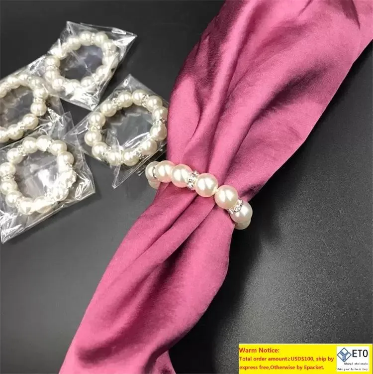 100 pcslot White Pearls servet ringen bruiloft Napkin Buckle voor bruiloftsreceptie feesttafel decoraties benodigdheden