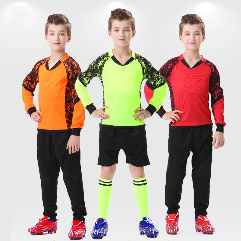 Conjuntos de ropa Uniforme de camiseta de portero para niños Portero de fútbol para niños y niñas protección de esponja de manga larga portero de fútbol para niños 230406