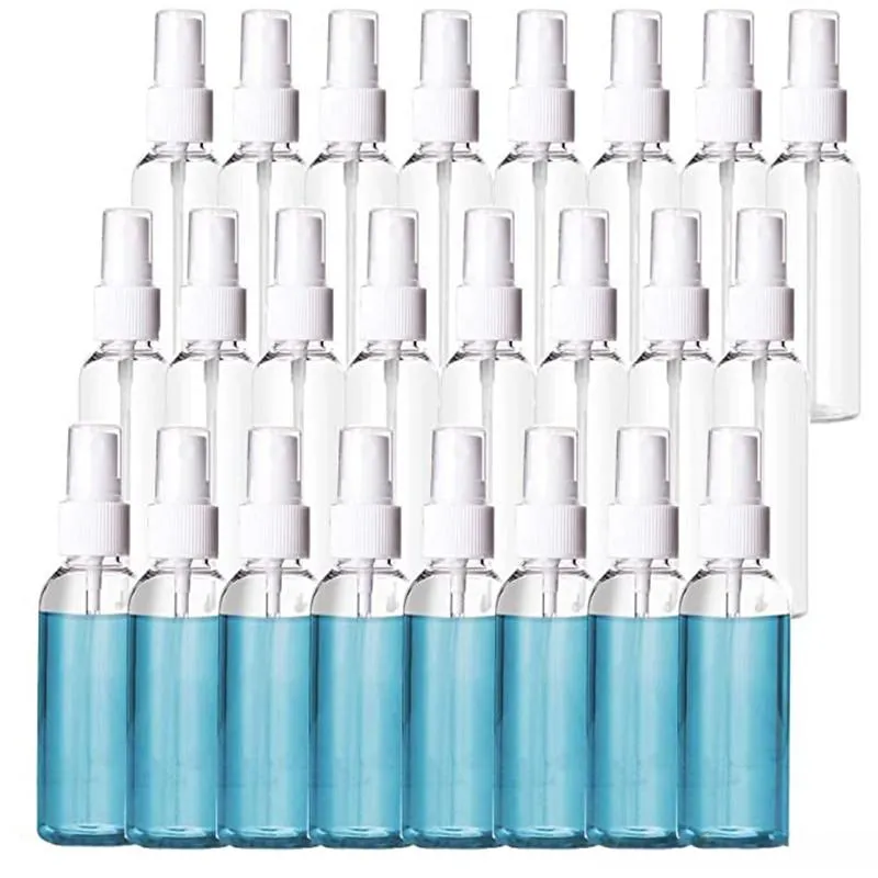 Partihandel extra fin dimma minisprayflaskor med atomerpumpar för eteriska oljor reser parfym bärbar makeup pp/husdjur plastflaska 60 ml 2oz