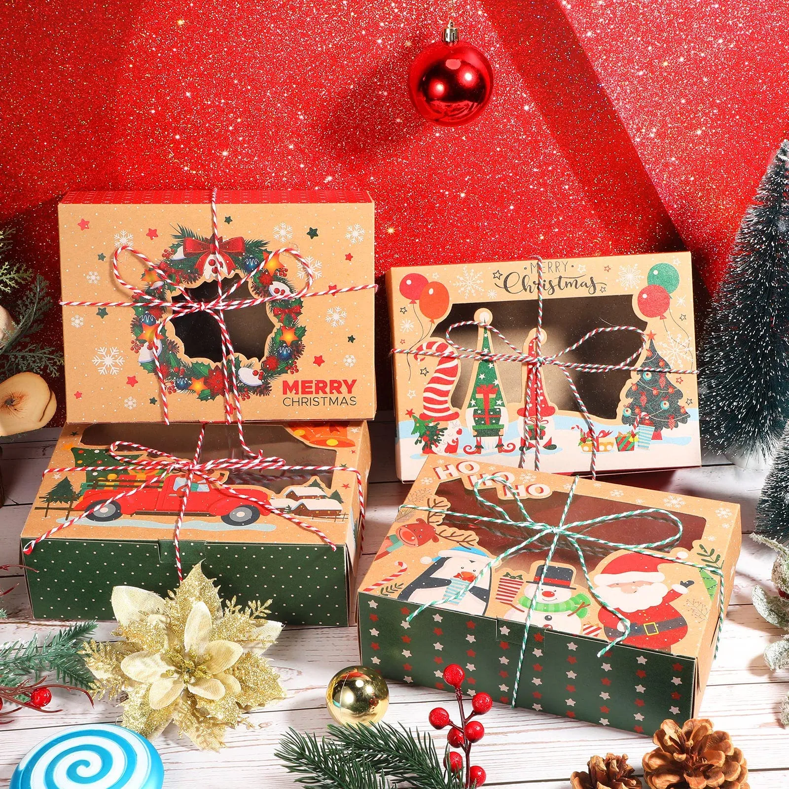 Colorf Cookie Christmas Decorations Boxes Patroon met raam grote bakkerij eten traktatie voor gebak cupcakes brownies donuts cadeau givin otbeg
