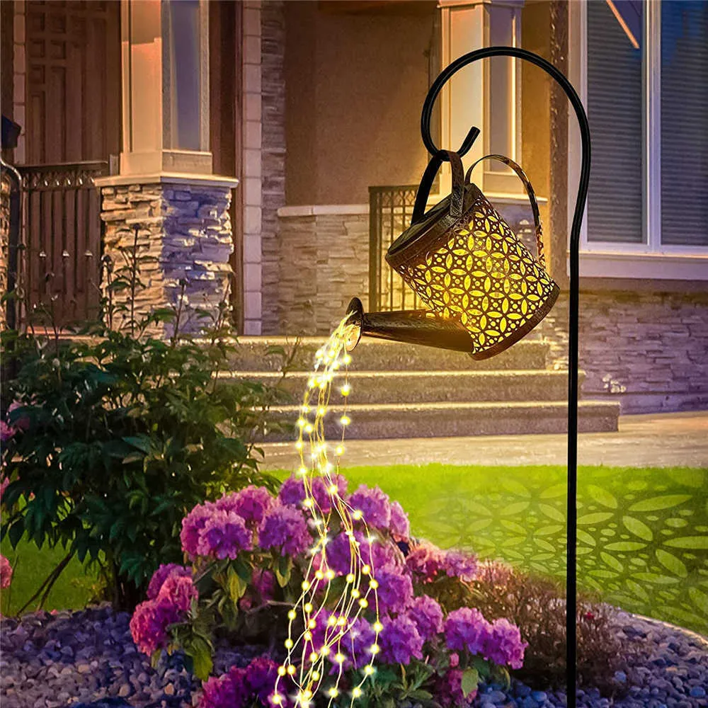 Lawn Lamps Solar Watering Can Light Hangende waterval Lamp Waterdichte buitentuin Decor Yard veranda veranda gazon achtertuin landschap sun led lamp p230406