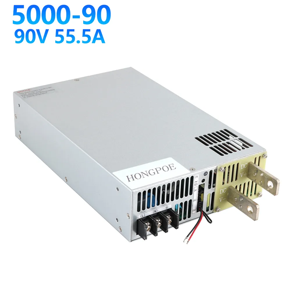 Hongpoe 5000W 55.5a 90V Fonte de alimentação 0-90V Power ajustável AC-DC de alta potência PSU 0-5V Controle de sinal analógico SE-5000-90 110VAC/220VAC/380vav Entrada