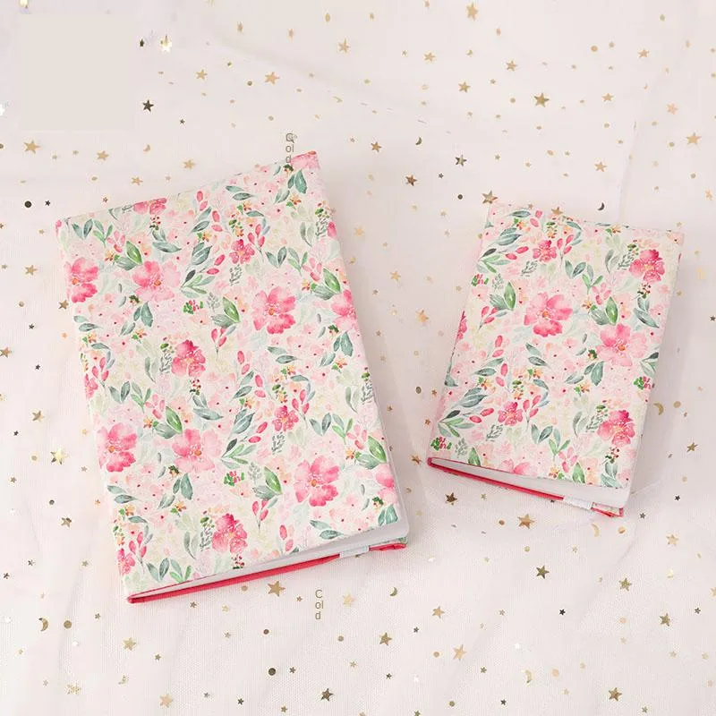 Anteckningar A5/A6 Pink Floral Fabric Journal Notebook Cover Kinbor Refill Book Protective Case Justerbara söta planerare Agenda Grid Notepadnote