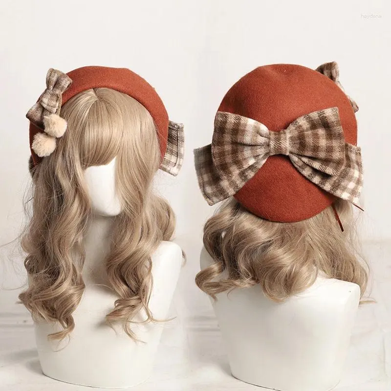 Kawaii Beret 2023 British Vintage Oversized Plaid Bow Pumpkin Hat In