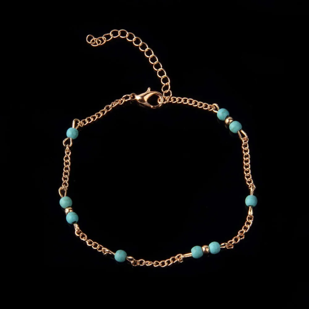 Wholesale-1pcs Unique Nturquoise Beads Silver Chain Anklet Souvenir Ankle Bracelet Foot Jewelry Fast New Hot Fashion