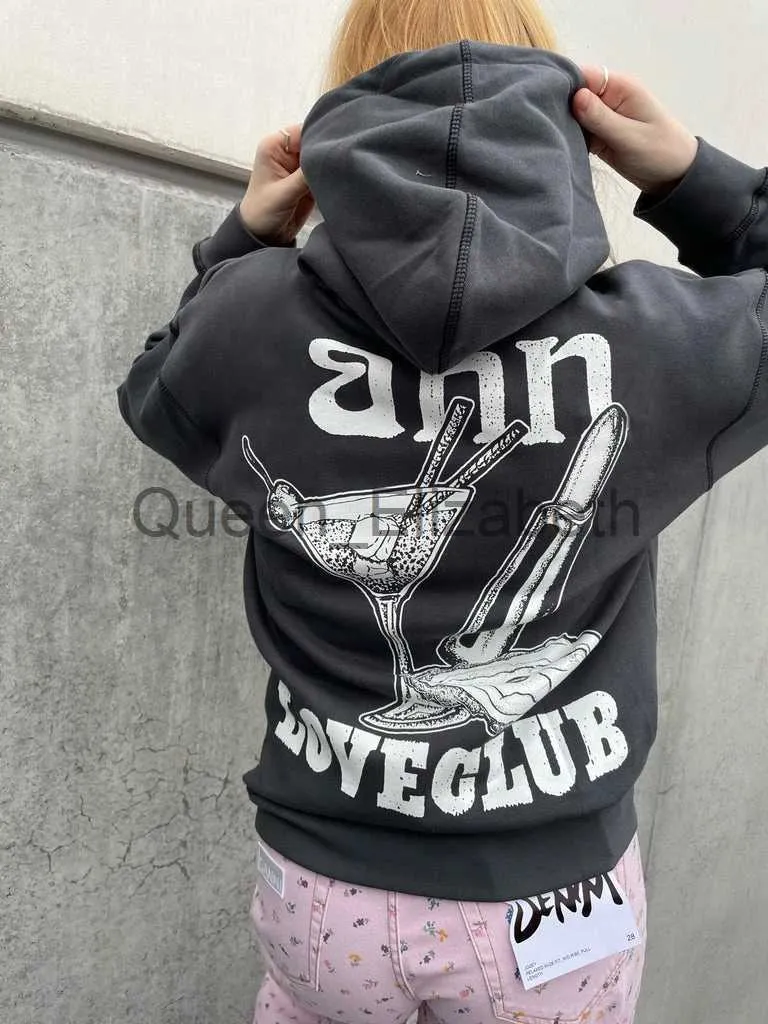 Kadın Hoodies Sweatshirtler Şarap Cam Desen Sweatshirt Kadınlar 2023 Sonbahar Kış Gevşek Sweatshirt Hoodies Kadın Moda Kapşonlu Saklama Sweatshirts Üstleri J231