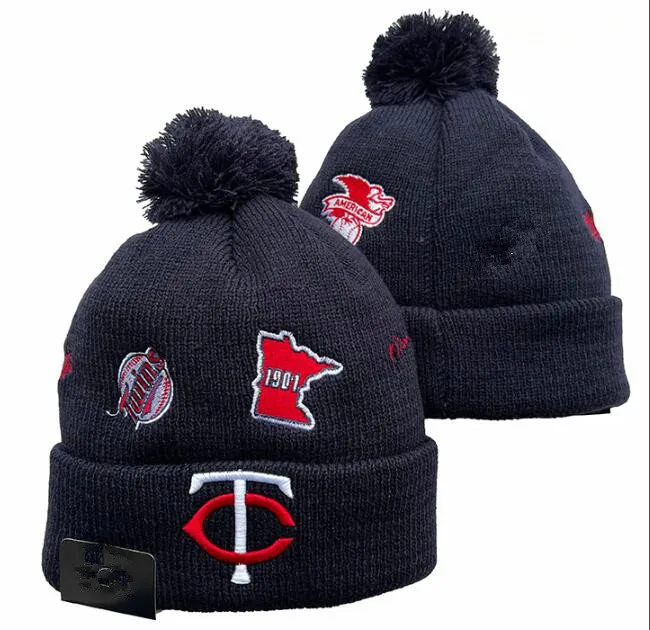 Hommes tricotés à revers Pom Minnesota Bonnets Twins Chapeaux Sport Tricot Chapeau Rayé Sideline Laine Chaud Baseball Bonnets Casquette Pour Femmes a1