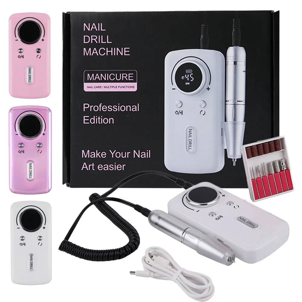 Nail Manicure Set 45000RPM professional rechargeable electric nail drill portable cordless nail file for removing acrylic gel nails 231107