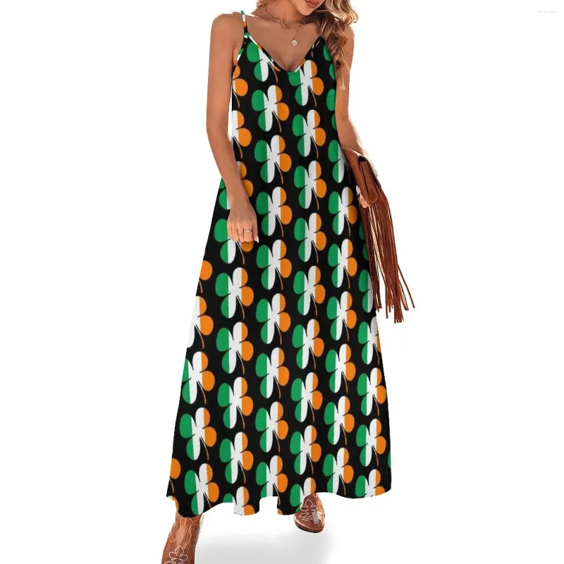 Casual Dresses Ireland Flag Shamrock Irish Four Leaf Clover Sleeveless Dress Loose Summer Women 2023