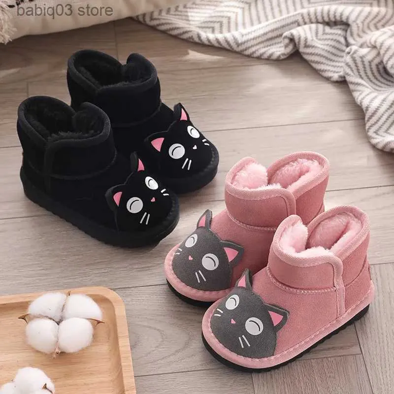 Boots 2023 Winter Children Boots Warm Warm Warm For Girls Cute Cat Head Dark Cotton Boots T231107