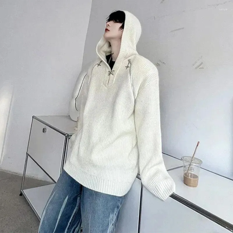 Pulls pour hommes pull à capuche avec fermeture à glissière mode Design de Niche élégant pulls amples haut automne hiver vêtements masculins tricot Sweter