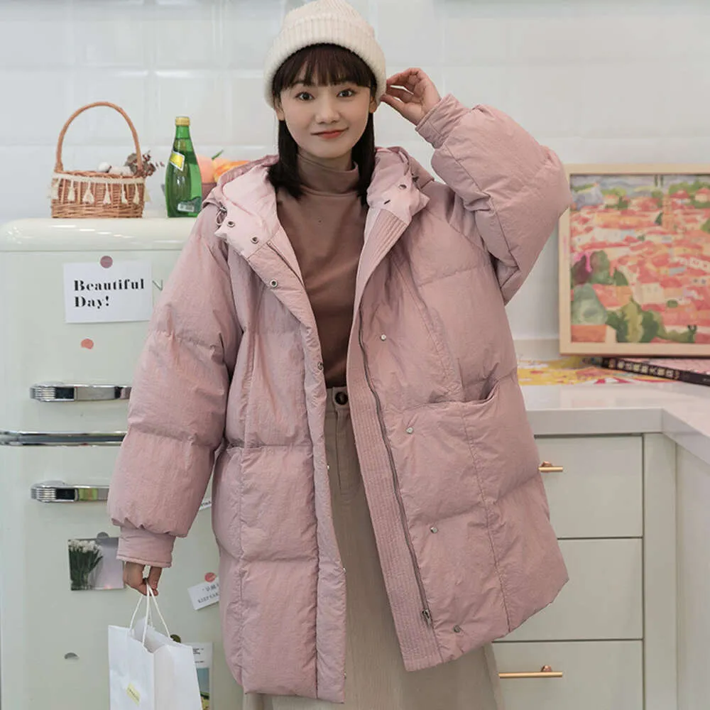 Huangzheng – manteau chaud épais à capuche mi-long en duvet de canard blanc pour femme, nouvelle collection hiver 2023