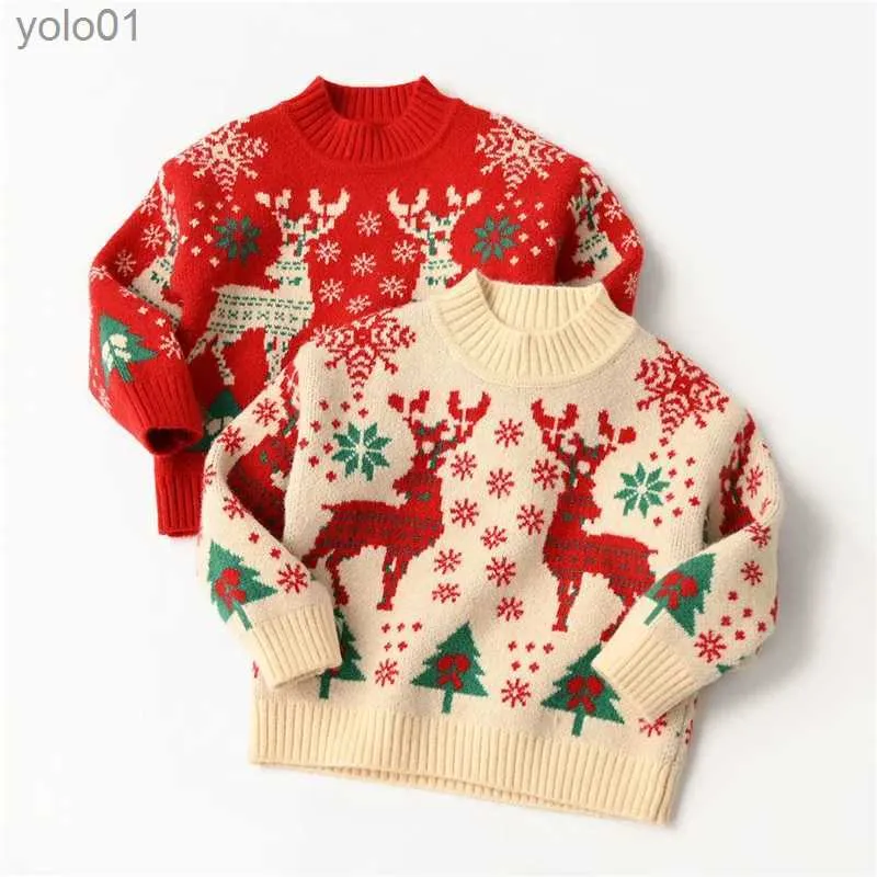 Women's Sweaters New Thickened Children's Christmas Sweater Boys and Girls' Round Neck KnitL231107