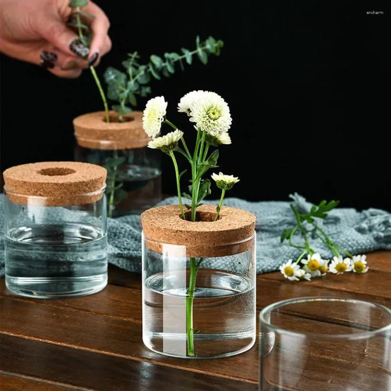Vases Vases en verre hydroponique cylindrique transparent arrangeurs de fleurs modernes pour bureau bureau maison