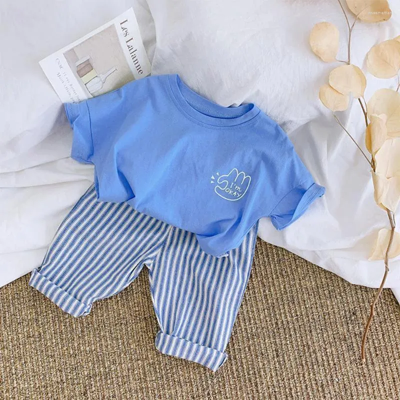 Clothing Sets Summer Children Clothes Baby Boys Girls Short Sleeve T-shirts Striped Pants 2Pcs Korean Style Casual Loose Kids T Shirts