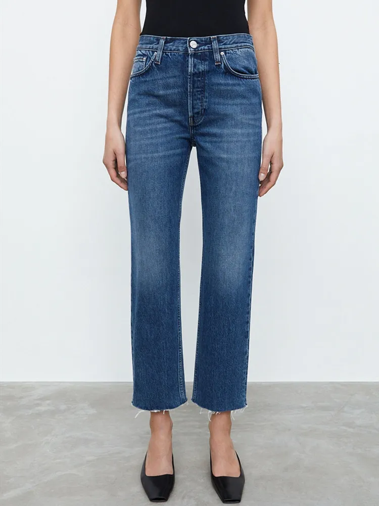 Jeans pour femmes Pantalons Demin assortis décontractés pour femmes Printemps jeans déchirés à jambe droite pour femmes avec fermeture à glissière 230407