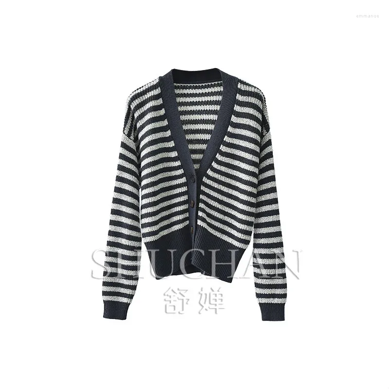 Women's Knits Cotton 2023 Fall Winter Striped Cardigan Feminino Single Breasted Casual Long Sleeve Top Sweater Mujer