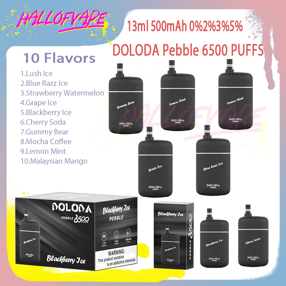 Original Doloda Pebble 6500 Puff jetable Vape stylo 13 ml bobine de maille 500 mAh batterie rechargeable 20 saveurs 0% 2% 3% 5% niveau E cigarettes